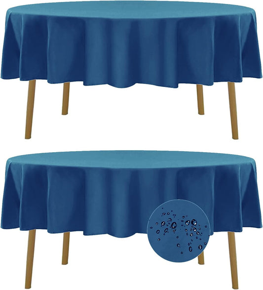 Fokitut 2 Pack Waterproof Round Tablecloth, 90 Inch, Stain Resistant and Wrinkle Polyester Table Cloth, Fabric Table Cover for Kitchen Dining, Wedding, Party, Holiday Dinner-Mediterranean Blue