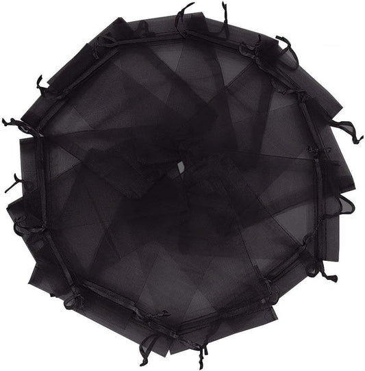 Wudygirl 100pcs Drawstring Organza Bags 5 x 7 Inch Black Transparent Jewelry Lipstick Pouches Baby Shower Party Wedding Holidays Favor Seashell Candy Favor Bags(Black 5x7'')