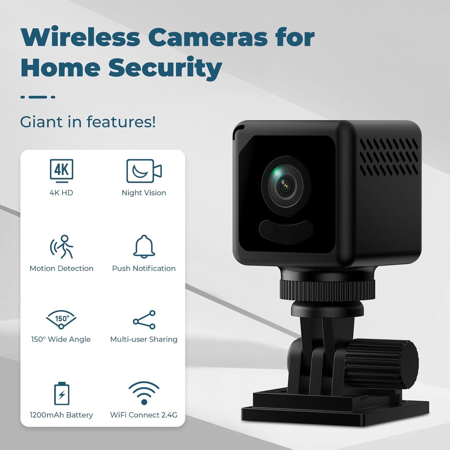 Mini Security Camera, 4K WiFi Wireless Camera Small Portable HD Nanny Cam with Motion Detection, Cloud & SD Storage, Night Vision Micro Cameras for Home Office Car Pet Baby Indoor & Outdoor