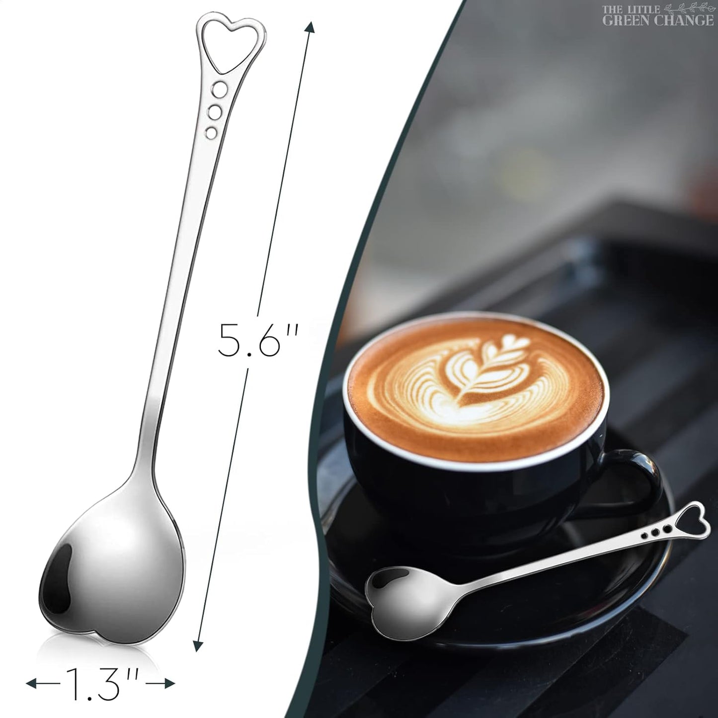 5.6'' Set of 6 Heart Spoons, Heart Shaped Spoons Stainless Steel – Cute Spoon and Functional for Hot Cocoa Bars, Tea Bags, or Cocktail Mixing – Easy to Clean and Spill-Free Use