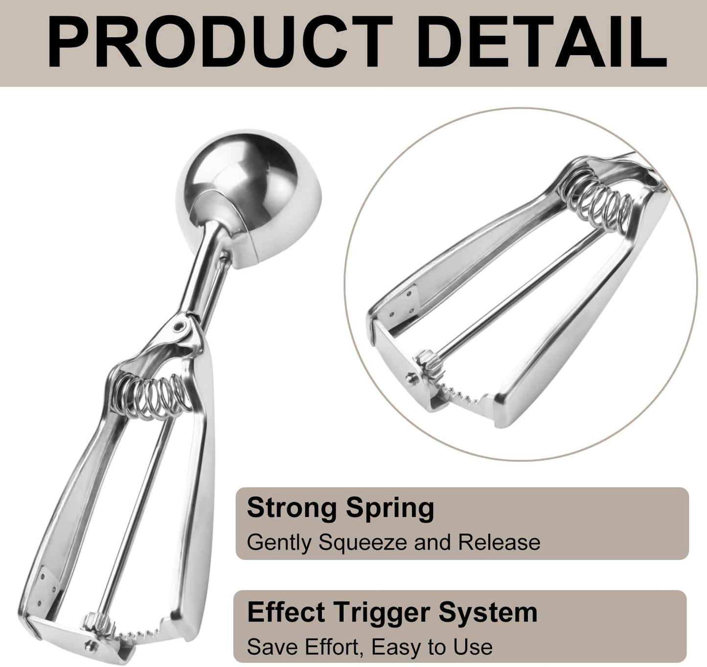 Cookie Scoop Set, Cookie Scoops for Baking Set of 3, Cookie Dough Scoops, Silver, Include Large/Medium/Small, for Cookies, Ice Cream, Muffin, Cupcakes, Truffles, Mashed Potatoes