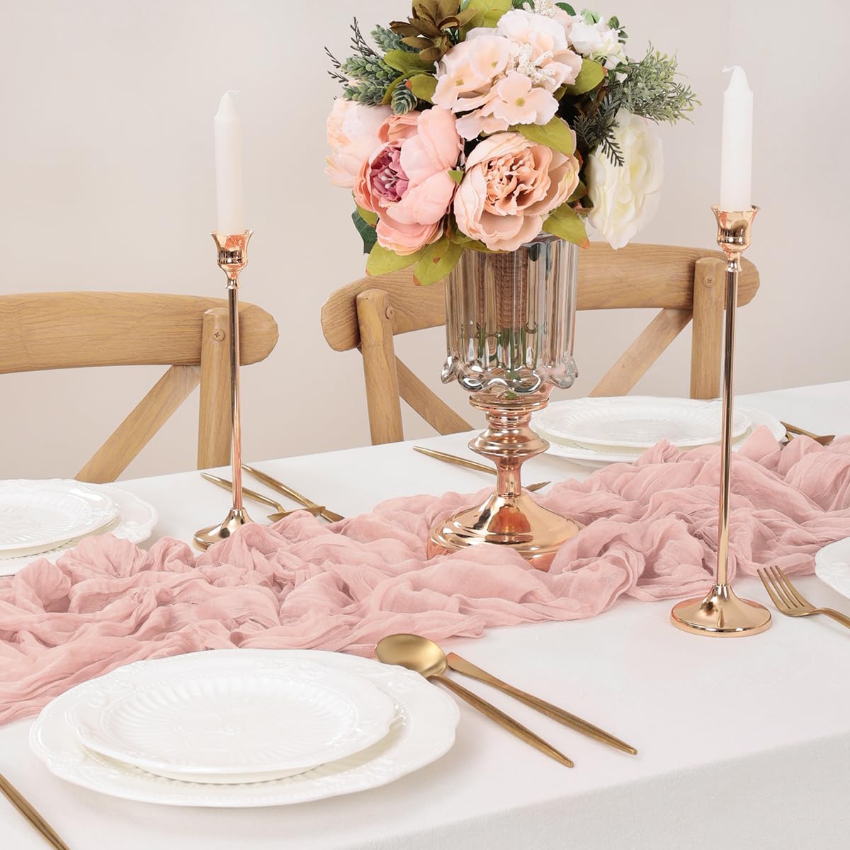 Dusty Pink Table Runner Cheesecloth Table Runner 4 Pack 10FT Rustic Spring Easter Table Runner 35 x 122 Inches Boho Decoration for Home Wedding Baby Shower Birthday Party