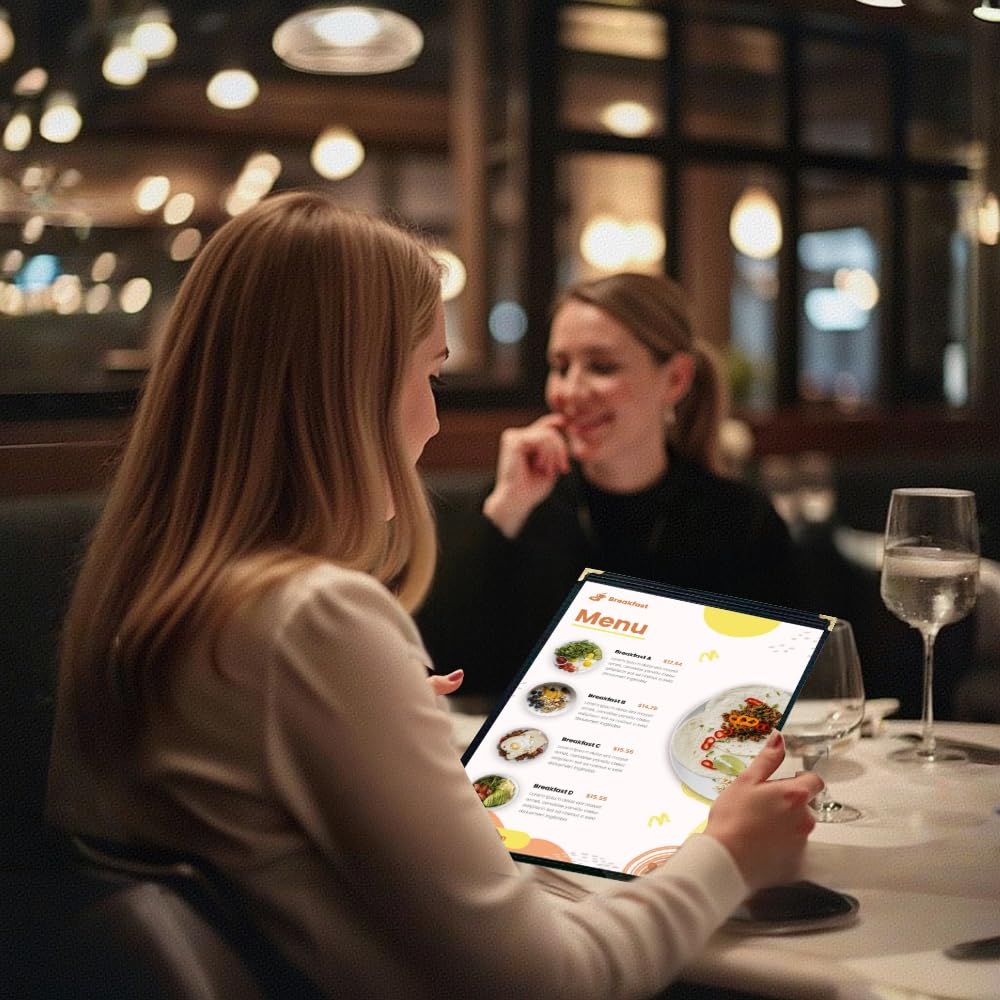 Goodsmart Restaurant Menu Covers – 25 Pack Burgundy 2-View, Top-Loading Menu Holders, Vinyl & Plastic Café Menu Covers, Clear Menu Sleeves, Fits 8.5" x 14", Leather-Style Design, Gold Corners