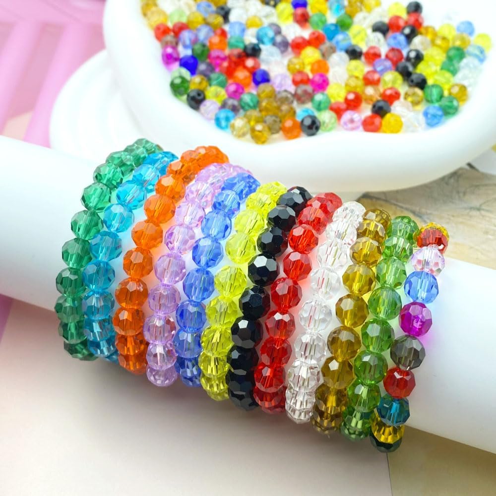 400 PCS 4mm Crystal Glass Beads Round Multiple Faceted Loose Spacer Glass Beads for DIY Handcrafte Bracelet Necklace Earring Jewelry Making(Rose)