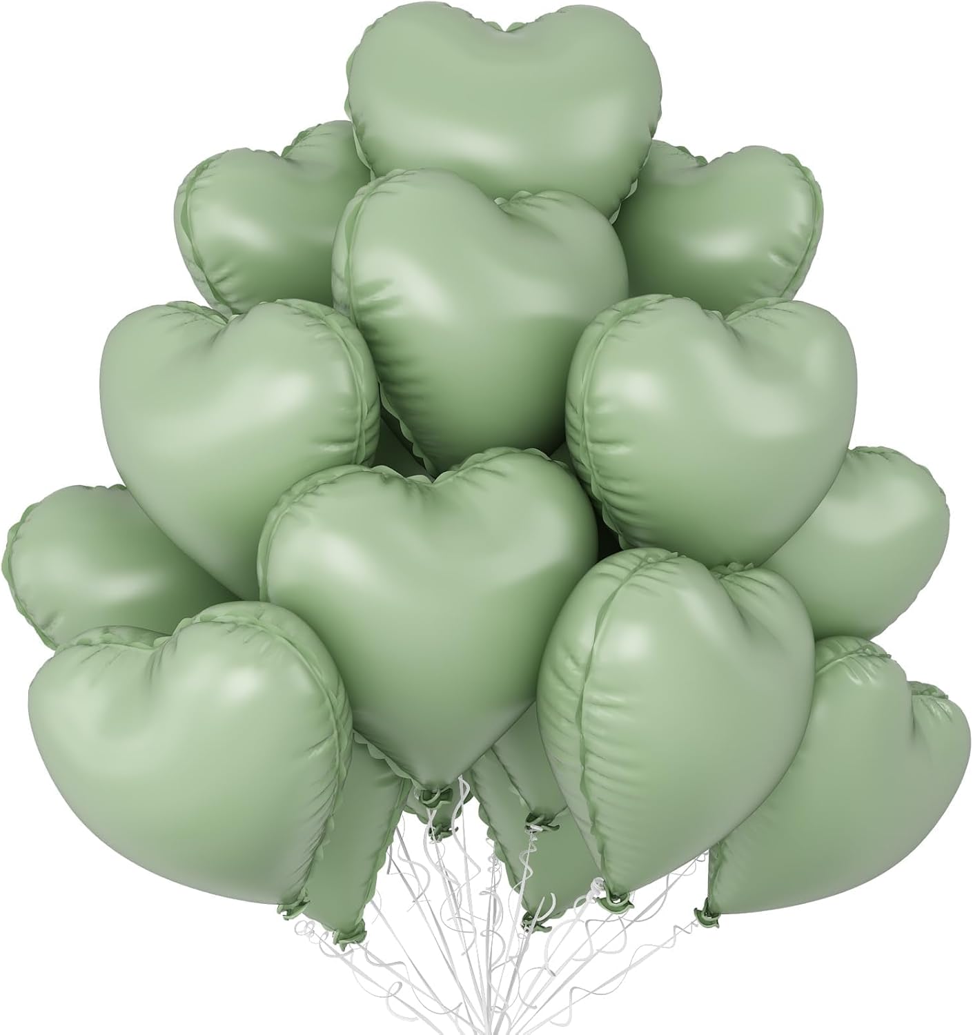 Sage Green Heart Balloons,12Pcs 18 Inch Oliver Green Foil Love Heart Shaped Balloons for Jungle Birthday Wedding Anniversary Graduation Baby Shower Valentines Day Decorations