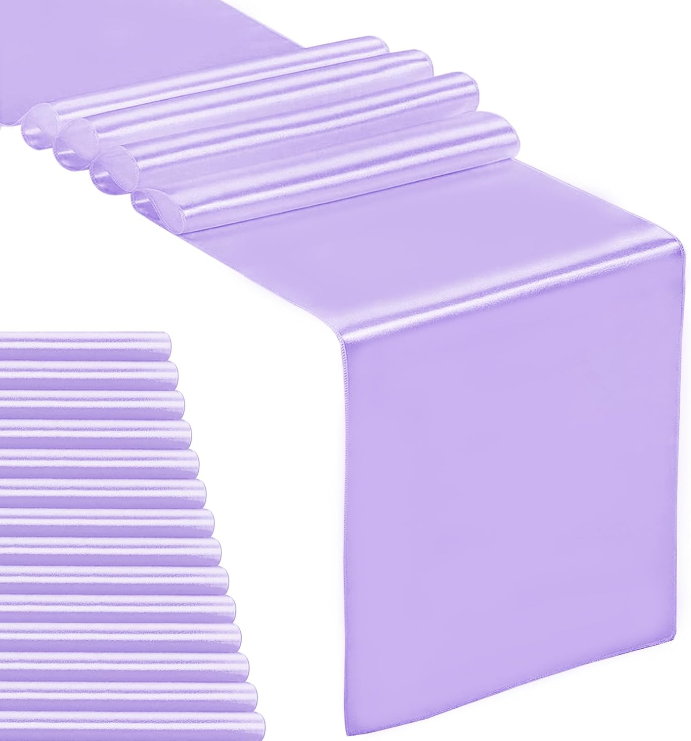 15-Pack Satin Table Runner Lavender 12 x 108 inches Long, Table Runners for Wedding, Birthday Parties, Banquets Decorations（15 Pack, 12x108 Inch, Lavender）