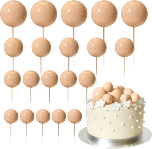 ASTARON 20 Pcs Ball Cake Topper Decorations Mini Balloons Cake Topper Sticks Light Brown Balls Cake Picks Cake Topper Balls Cake Decorations for Wedding Birthday Cake Decorations