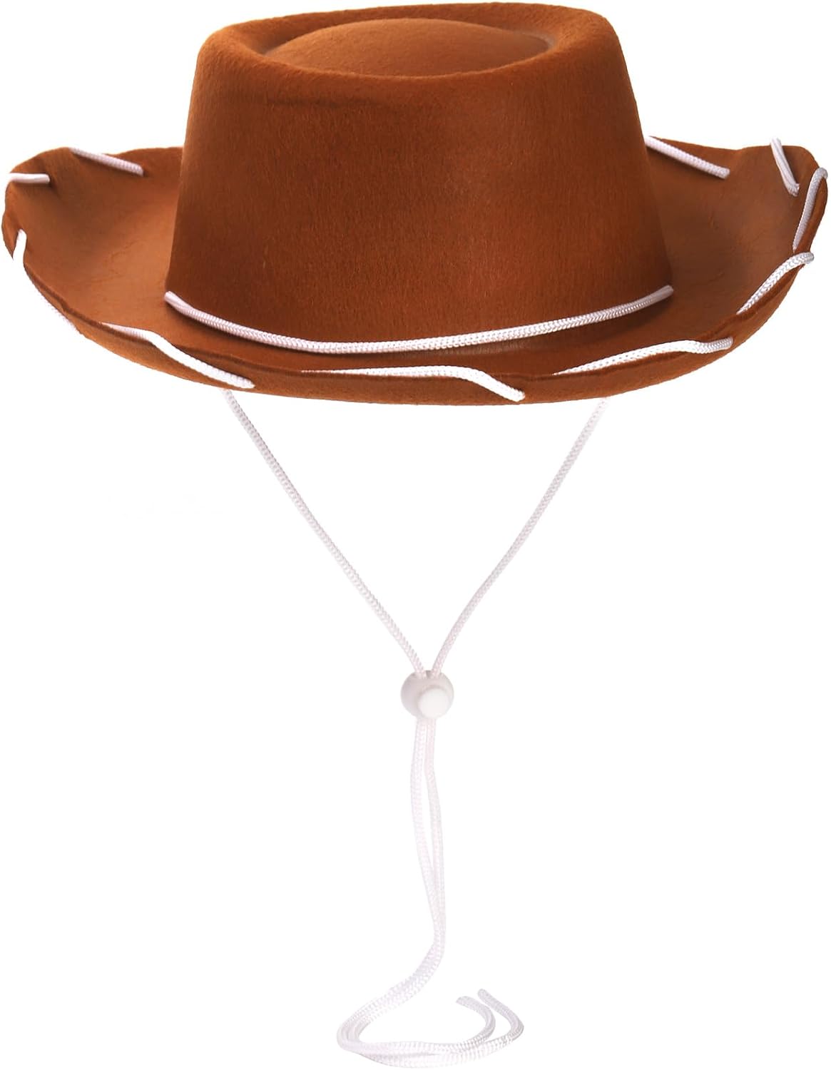 Peohud 4 Pack Felt Cowboy Hat, Small Western Cowgirl Hat, Wide Brim Cowboy Hat with Neck Drawstring, Cosplay Costume Accessories for Halloween Dress Up Party Brown