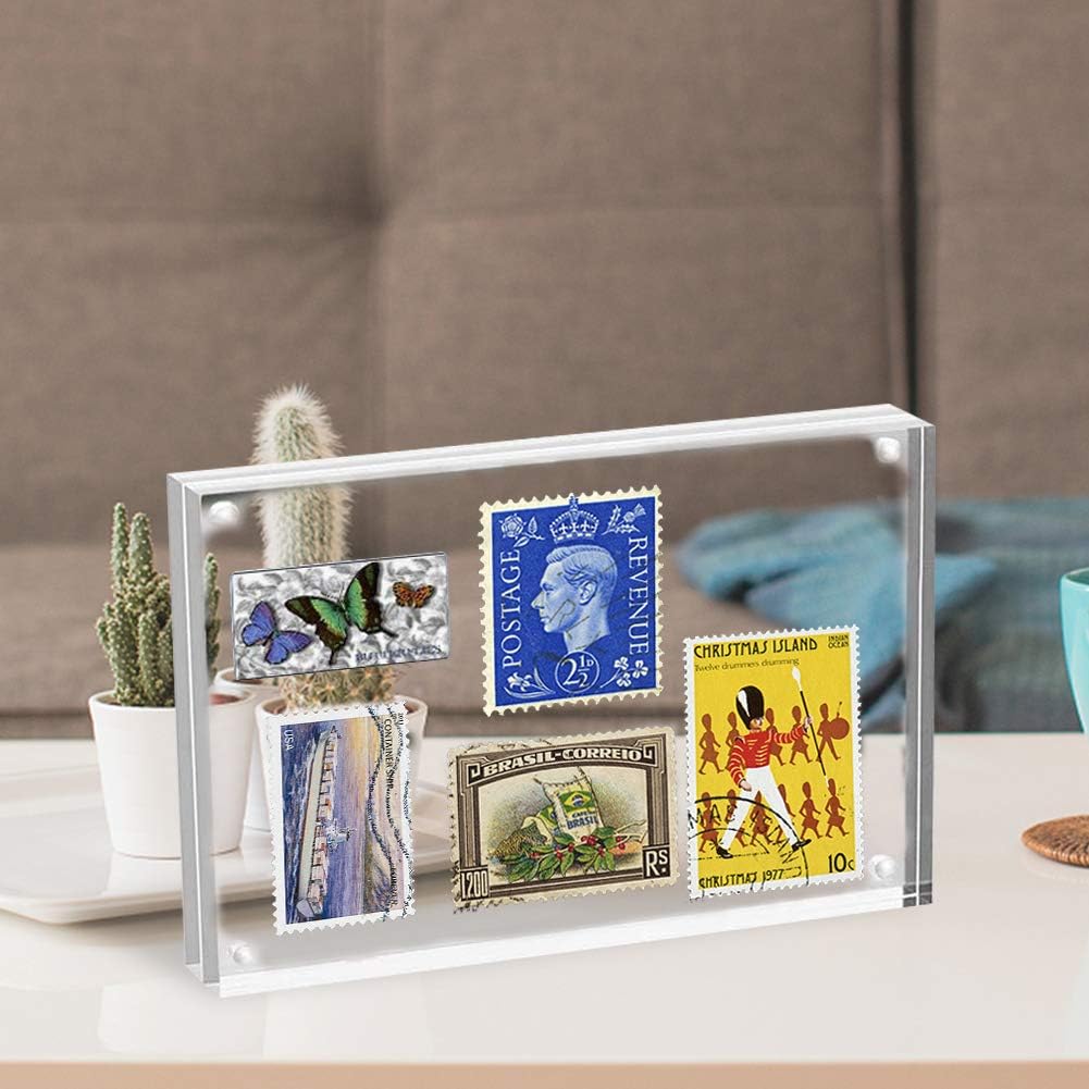 HELPLEX Acrylic Frame, 5 Pack 5x7 Acrylic Picture Frames, 24mm Thicker Frameless Clear Frame Double Sided Magnetic Frame, Free Standing Desktop Display Stand