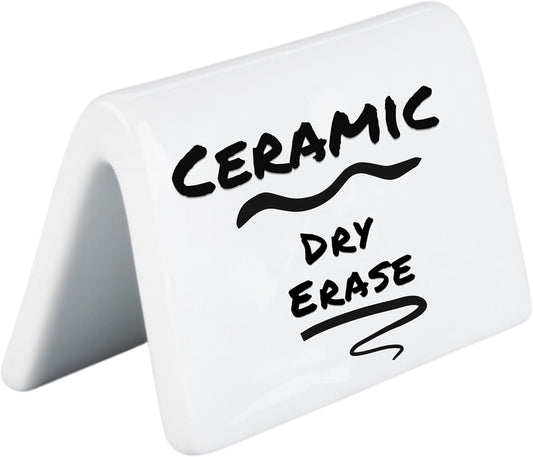 Double Sided Ceramic Dry Erase Table Tent Sign White - 3-1/2"x2" - Reusable Tabletop Setting. Great for Wedding, Birthday, Picnic, Banquet, Buffet, Bakery, Party, Events, Message Board - 4 PK