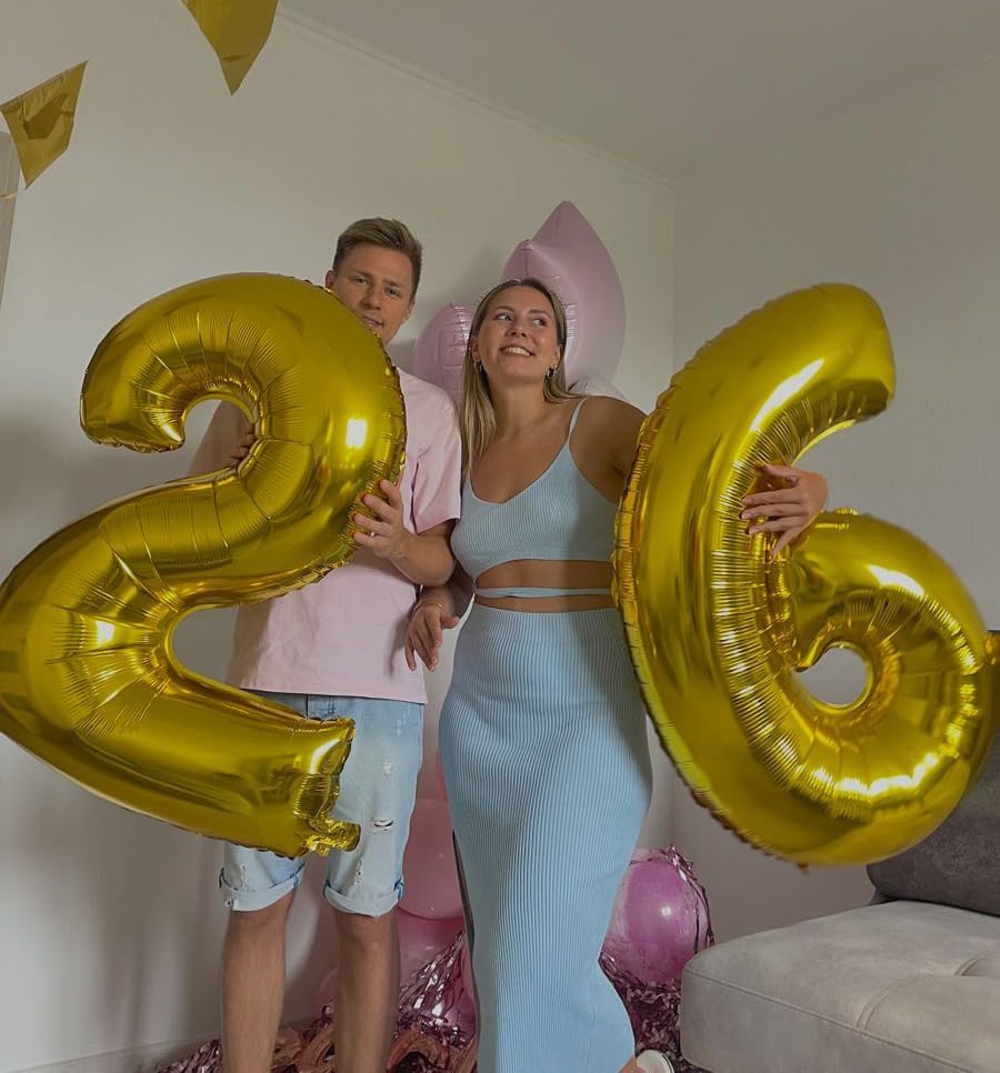 Gold Number 6 Balloons,40 Inch Giant Number 6 Balloons Foil Mylar Helium Gold Number Balloons for 6th 16th 26th 60th 66th Birthday Party Supplies Anniversary Event Celebration Decorations