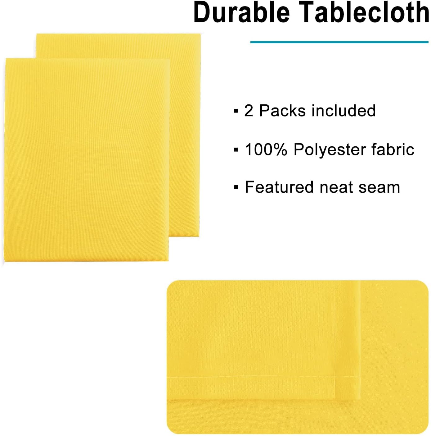 Hiasan 2 Pieces Yellow Rectangle Tablecloth - Spillproof and Waterproof Washable Table Cloth for Dining Room Kitchen Camping, 54 x 120 Inch