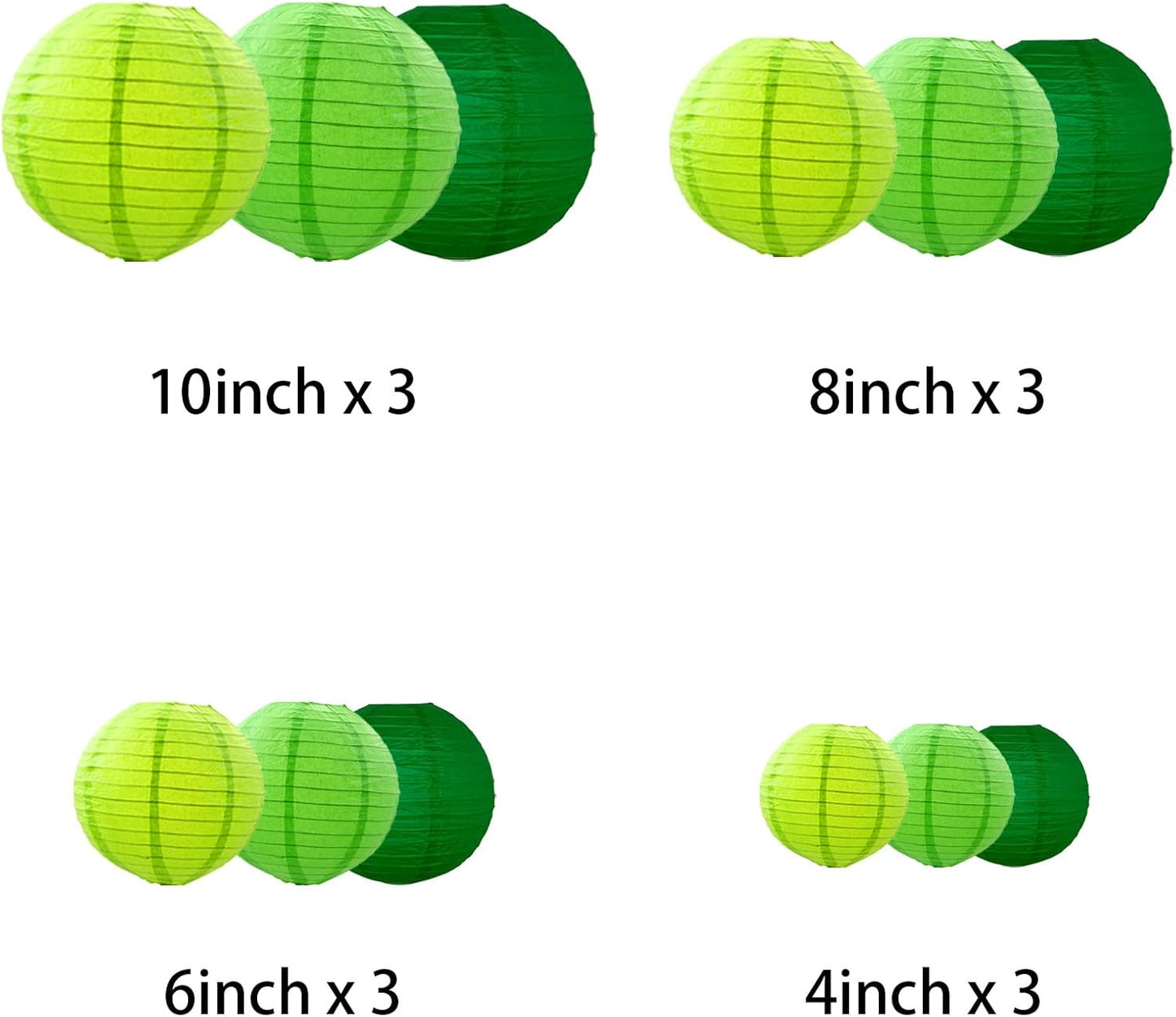 Green Paper Lanterns Decorative, Chinese/Japanese Hanging Round Paper Lanterns Decorations for Wedding, St. Patrick's Day, Dinosaur, Jungle Theme Birthday (12 PCS)