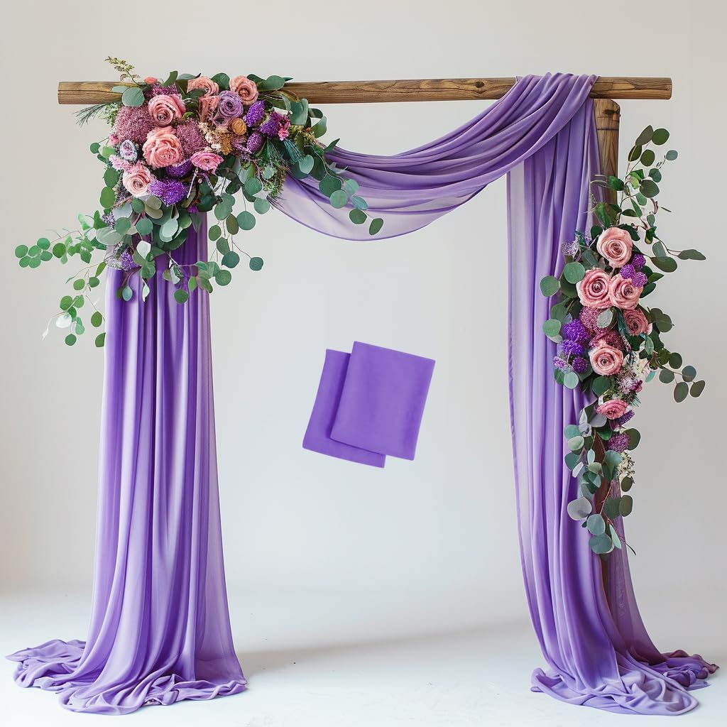 Wedding Arch Draping Fabric 2 Panels 28.7" x 20FT Lavender Purple Sheer Chiffon Backdrop Drapes for Wedding Ceremony Birthday Party Bridal Shower Outdoor Decoration