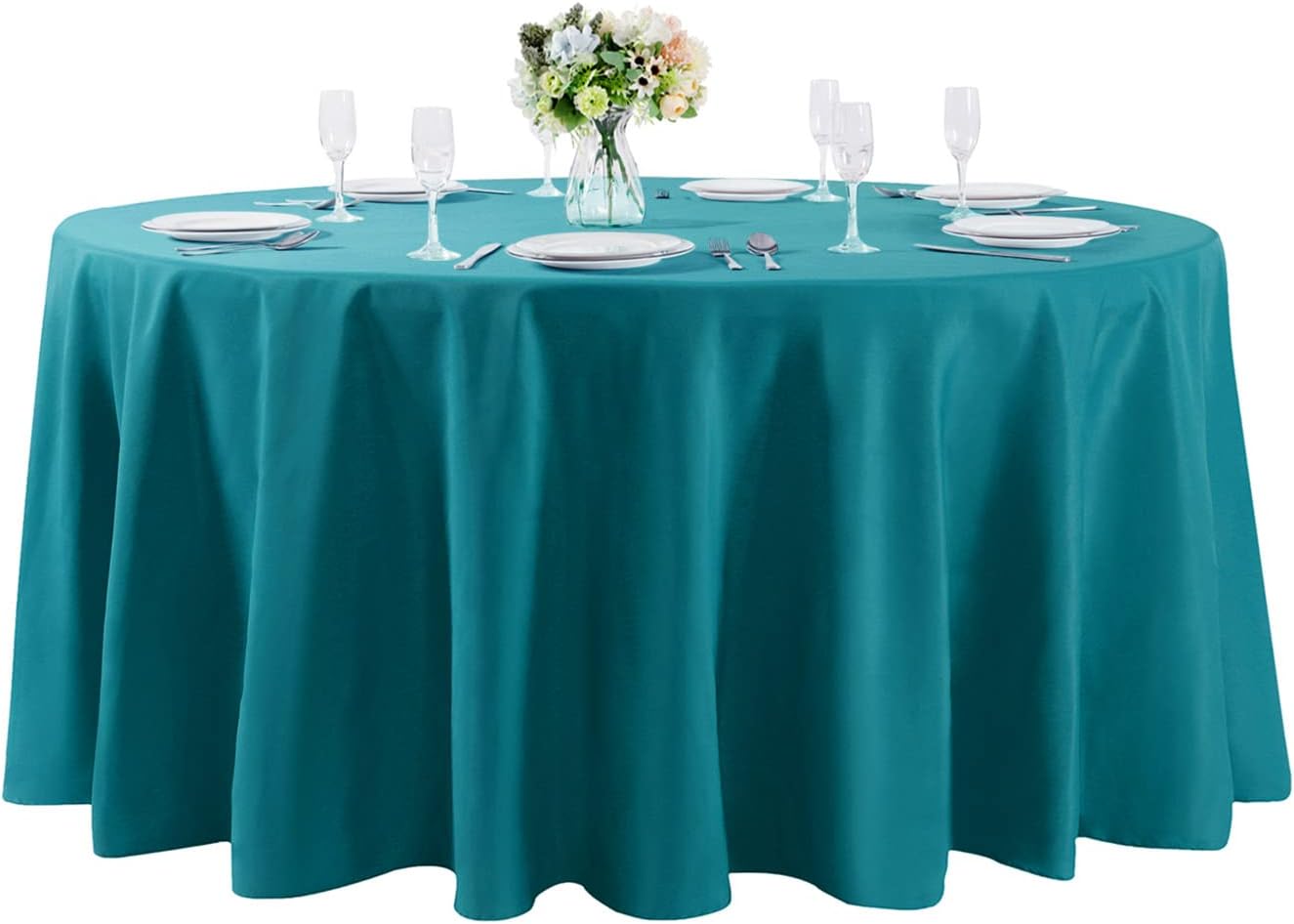 120 inch Round Tablecloth Washable Polyester Table Cloth Decorative Table Cover for Wedding Party Dining Banquet（120 inch,Teal）