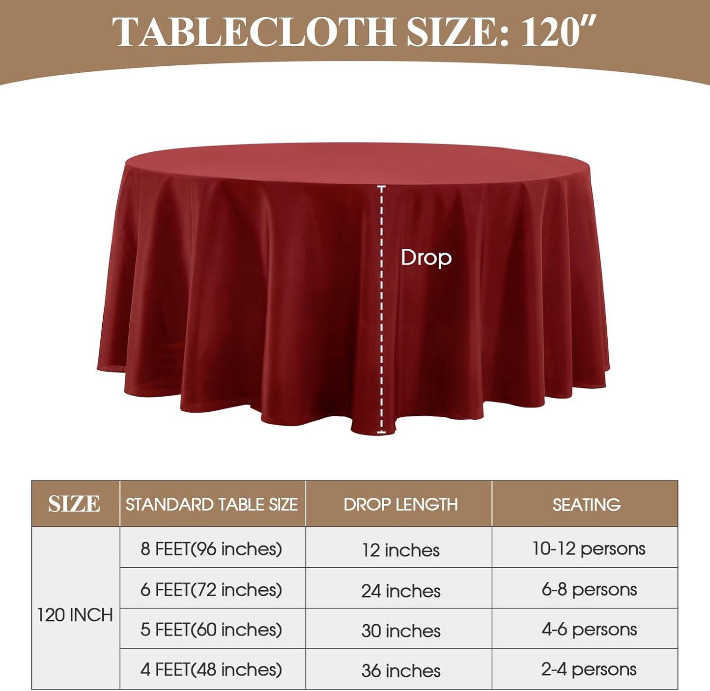 Round Tablecloth 120 Inch Tablecloth 6 Pack Red Table Cloths Washable Decorative Linen Polyester TableClothes Cover for Dining Table Banquets Buffet Parties and Wedding