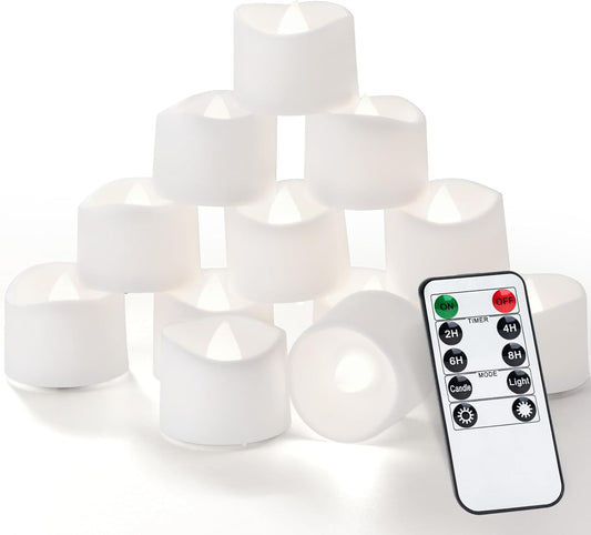 Homemory 12pcs Remote Timer LED Tea Lights Candles, 400+Hours Flickering Flameless Battery Votive Tealights for Tabletop Lighting, Centerpieces Decor, Holiday