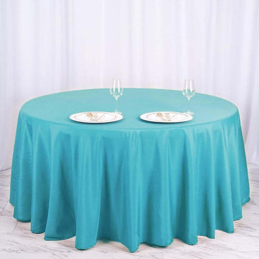 Efavormart Round Tablecloth, 120 Inch Stain & Wrinkle Resistant Washable Table Cloth, Decorative Polyester Fabric Table Cover for Banquet, Wedding, Dining - Turquoise