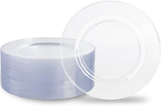 N9R 100PCS Clear Plastic Plates, 10.25 inch Clear Disposable Dinner Plate, Heavy Duty Plates for Party, Wedding, Birthday and Events
