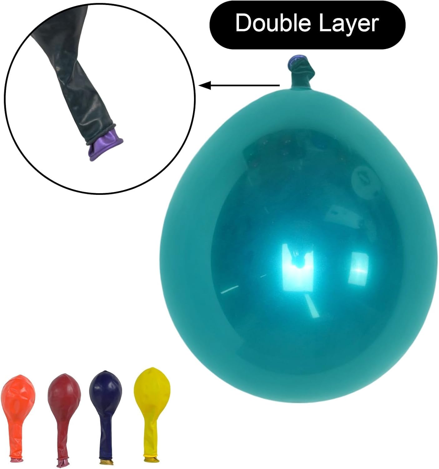 Double-stuffed Metallic Colorful Balloons, 50 Pcs 10 Inch Multicolor Balloons with Double Layer Design for Birthday Party, Wedding, Anniversary, and Celebration Decorations, Includes 10m White Ribbon