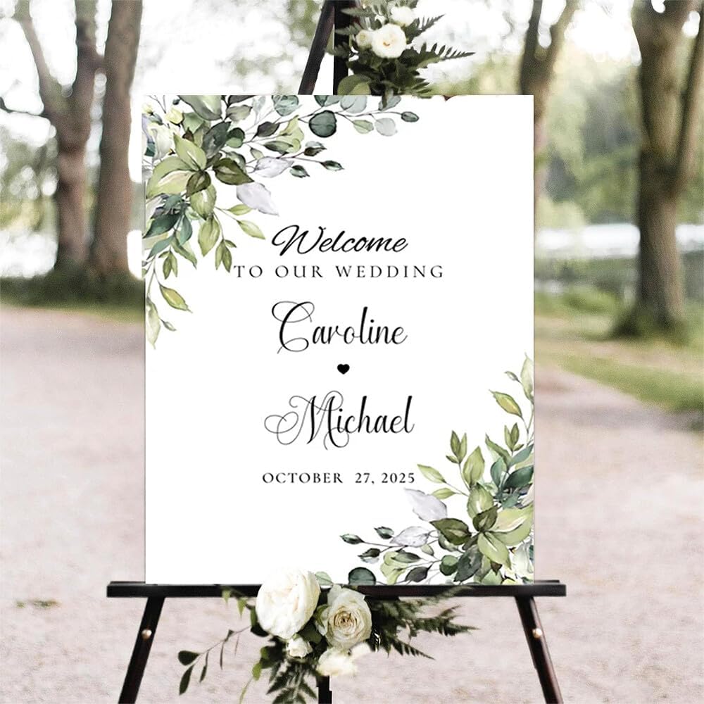 Greenery Wedding Welcome Sign, Eucalyptus Wedding Sign, Botanical Welcome Wedding Sign, Welcome to our Wedding Sign, Wedding Signs for Ceremony, Personalized Wedding Welcome Sign #06