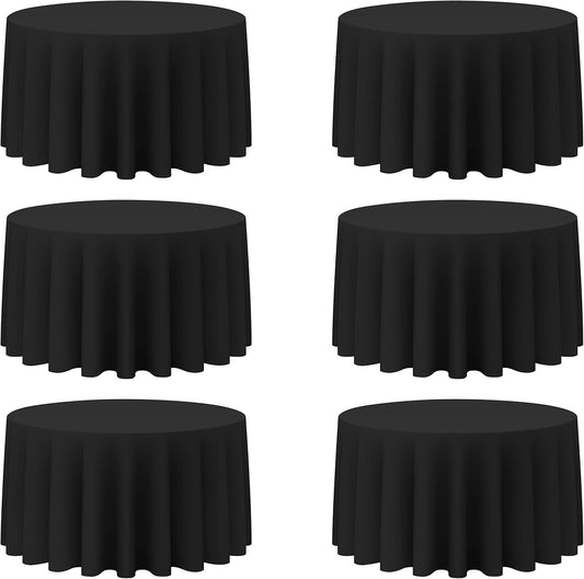 BRILLMAX 6 Pack Black Round Tablecloths 120 Inch - Circle Bulk Linen Polyester Fabric Washable Table Cloth Cover for Wedding Reception Banquet Birthday Party Buffet Restaurant