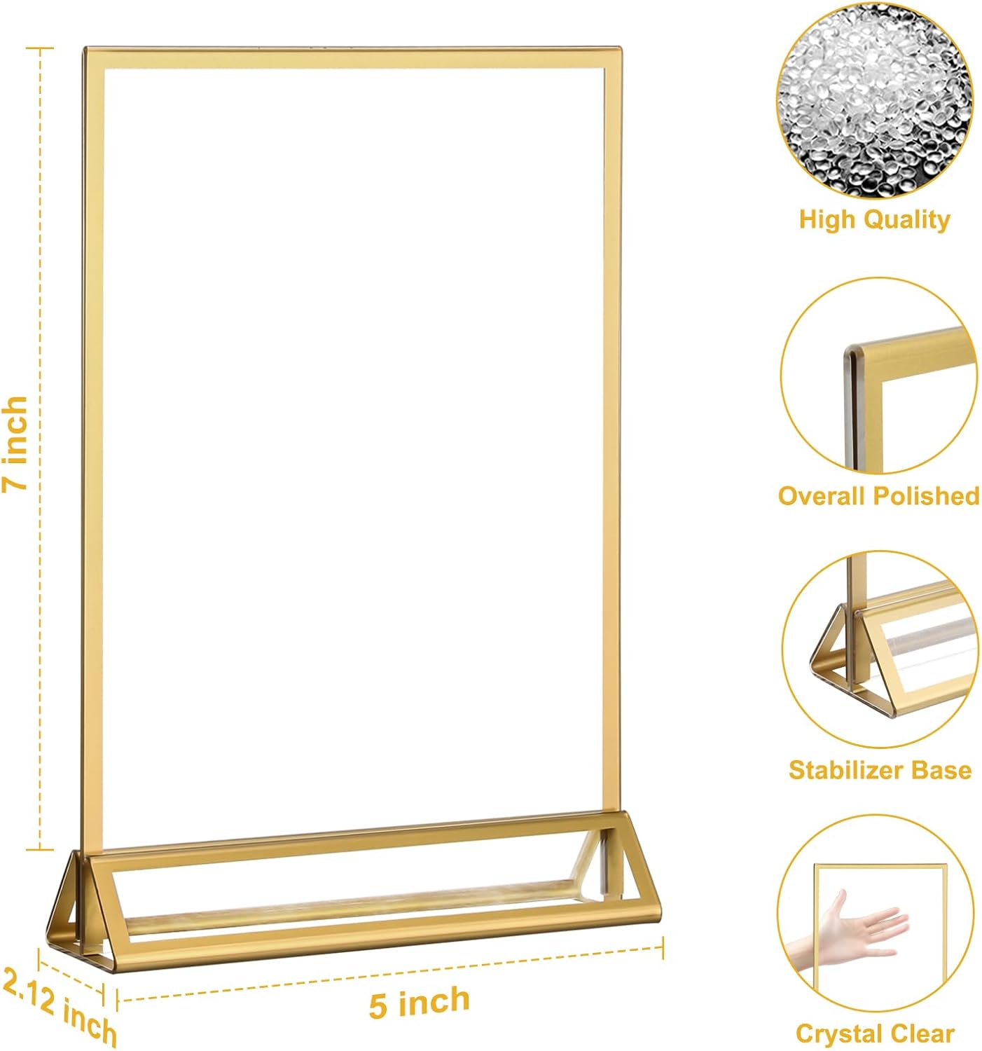 EHWINE 6 Pack Acrylic Sign Holder 5 x 7, Double Sided Gold Picture Frame Stand up Table Top Sign Holders, Clear Display Stand Menu Flyer Holder for Wedding Party