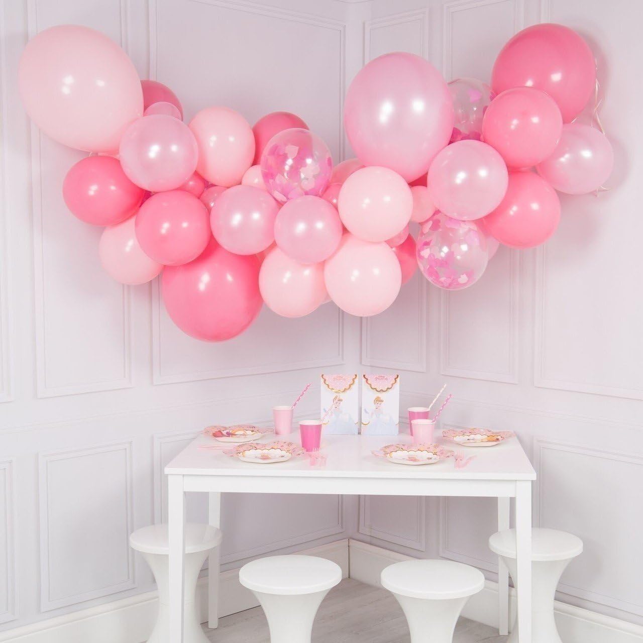 Paready Pink Balloons Set, 50 Pcs 12 Inch Metallic Pastel Pearl Light Pink Confetti Balloons Helium with Ribbon for Women Girls Wedding Bridal Baby Shower Princess Birthday Party Decorations