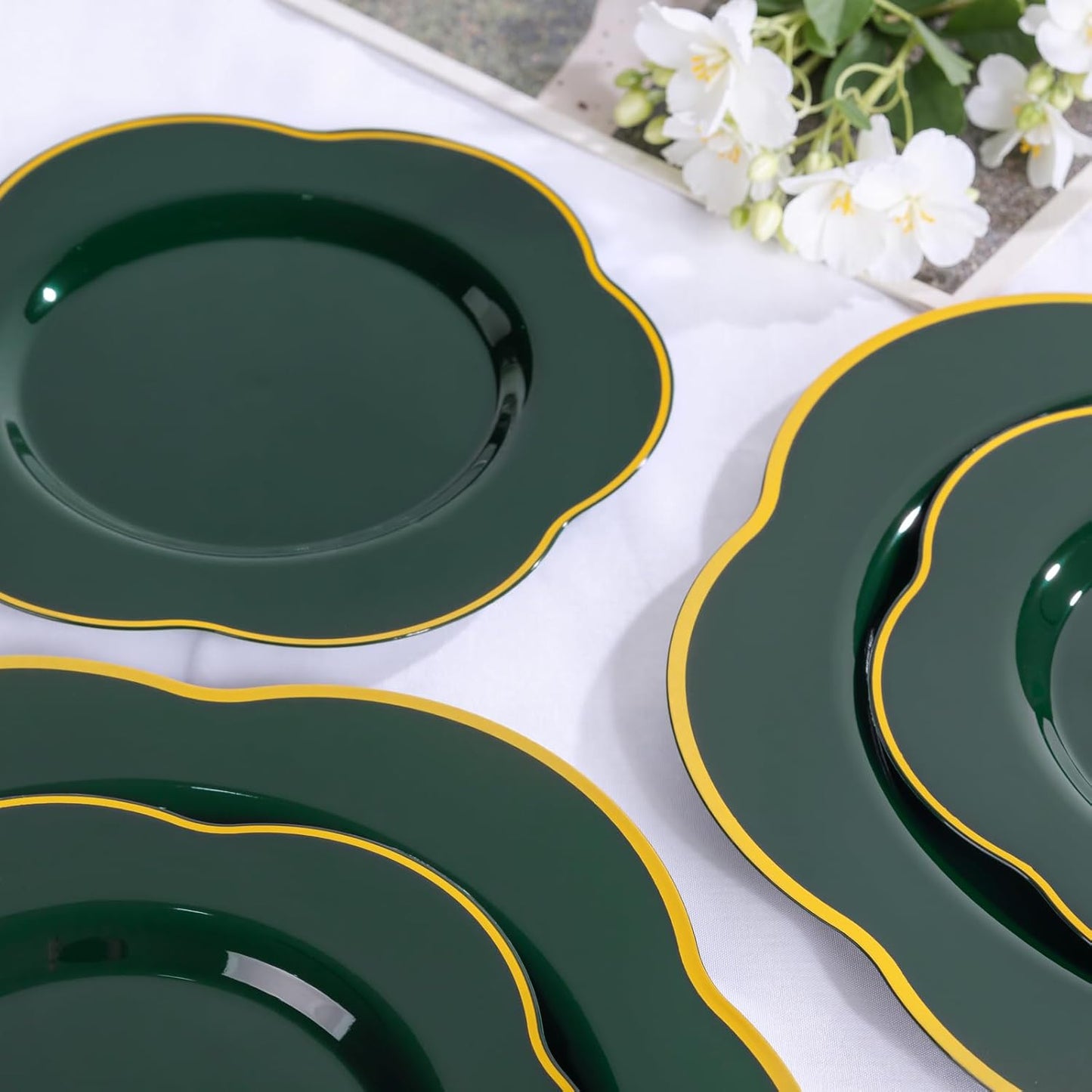 Liacere 50PCS Green Plastic Plates - Heavy Duty Disposable Plate-Green and Gold Include 25PCS Dinner Plate, 25PCS Dessert Plates for Easter&Baby Shower Gifts