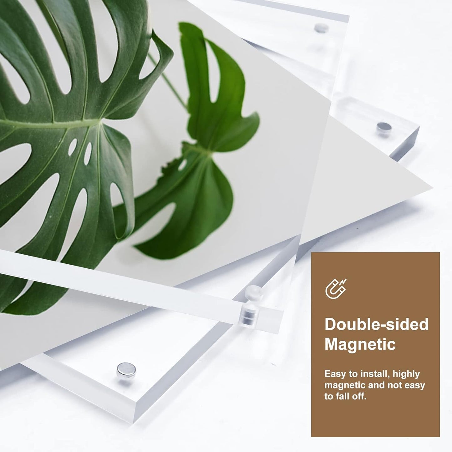 Egofine 5x5 Acrylic Frames 2 Pack, 20mm Thicker Frameless Clear Picture Frames, Double Sided Magnetic Picture Frames, Free Standing Desktop Display