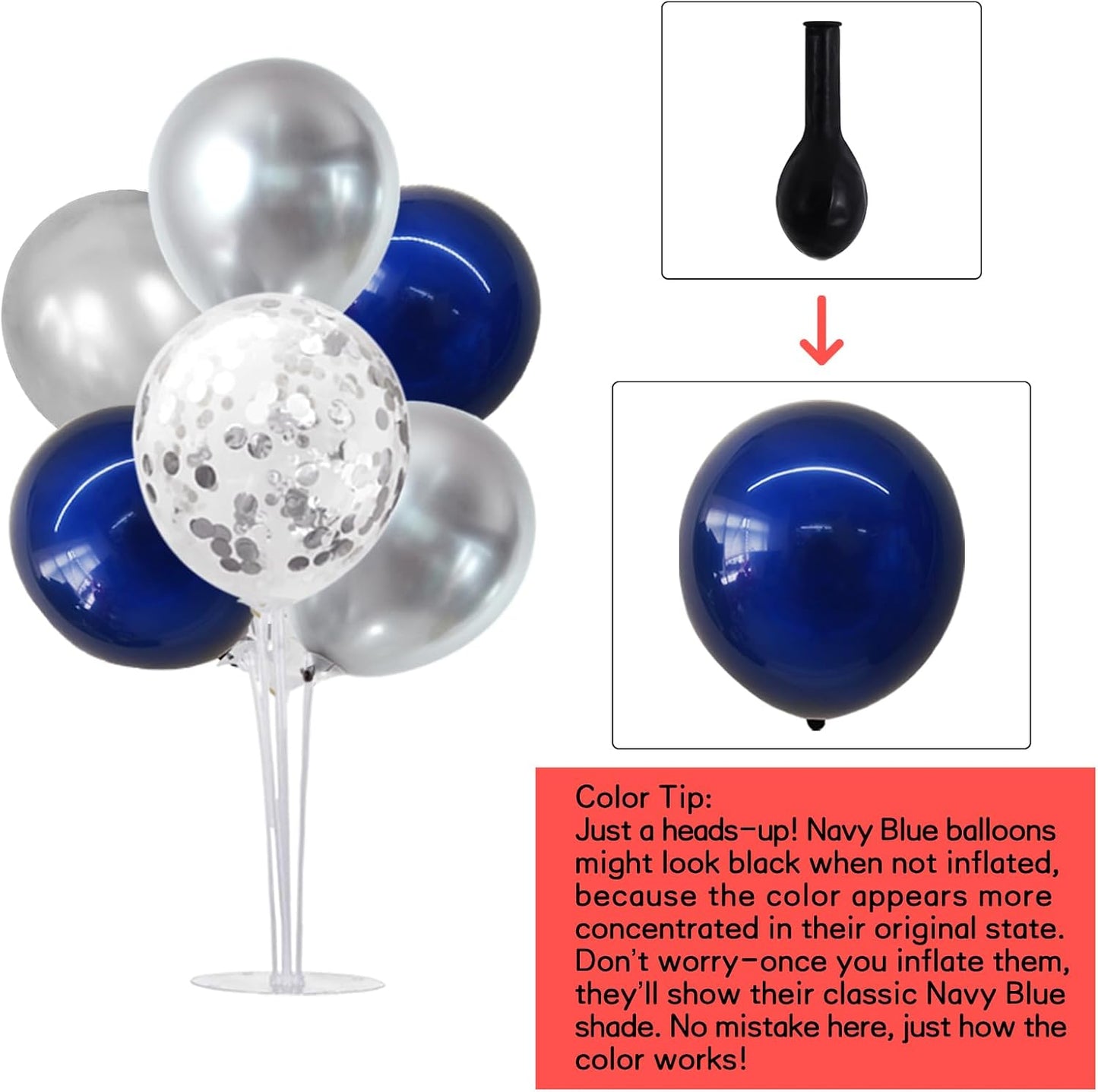 TONIFUL 4 Set Navy Blue Silver Balloon Centerpieces for Table,Balloon Stand Kit for Graduation Decoration 2025,Retirement Party Decorations,Men’s Birthday Decorations,Father's Day