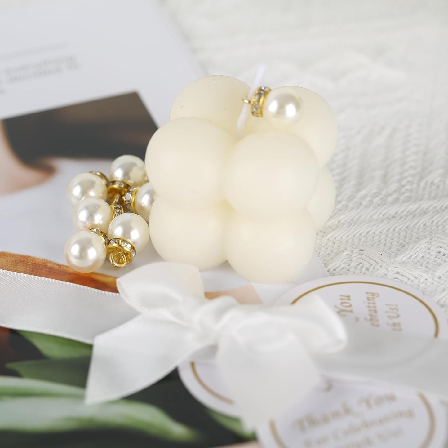 20 Pcs Small Bubble Candles Elegant Party Favors Bulk Set with Decorative Ribbons Thank You Cards for Bridal Shower Guest Gifts (20, White)