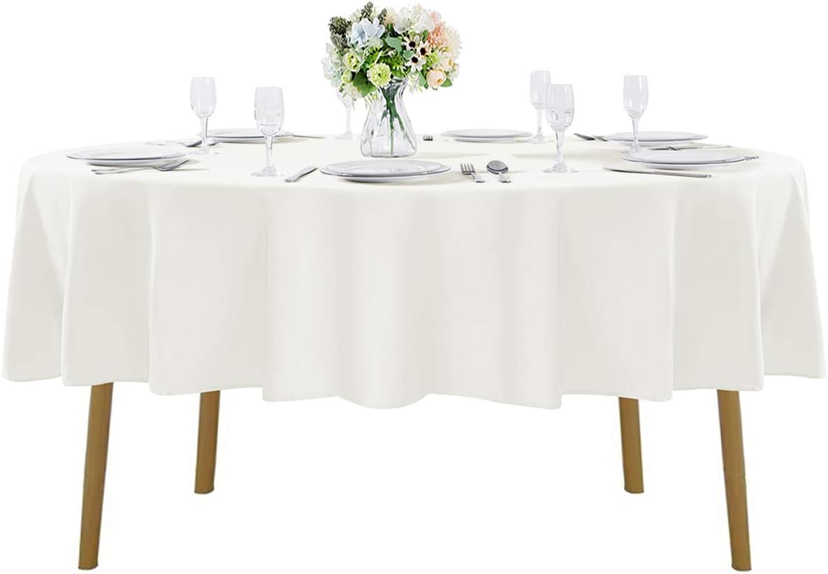 70 inch Round Tablecloth Washable Polyester Table Cloth Decorative Table Cover for Wedding Party Dining Banquet（70 inch,Ivory）