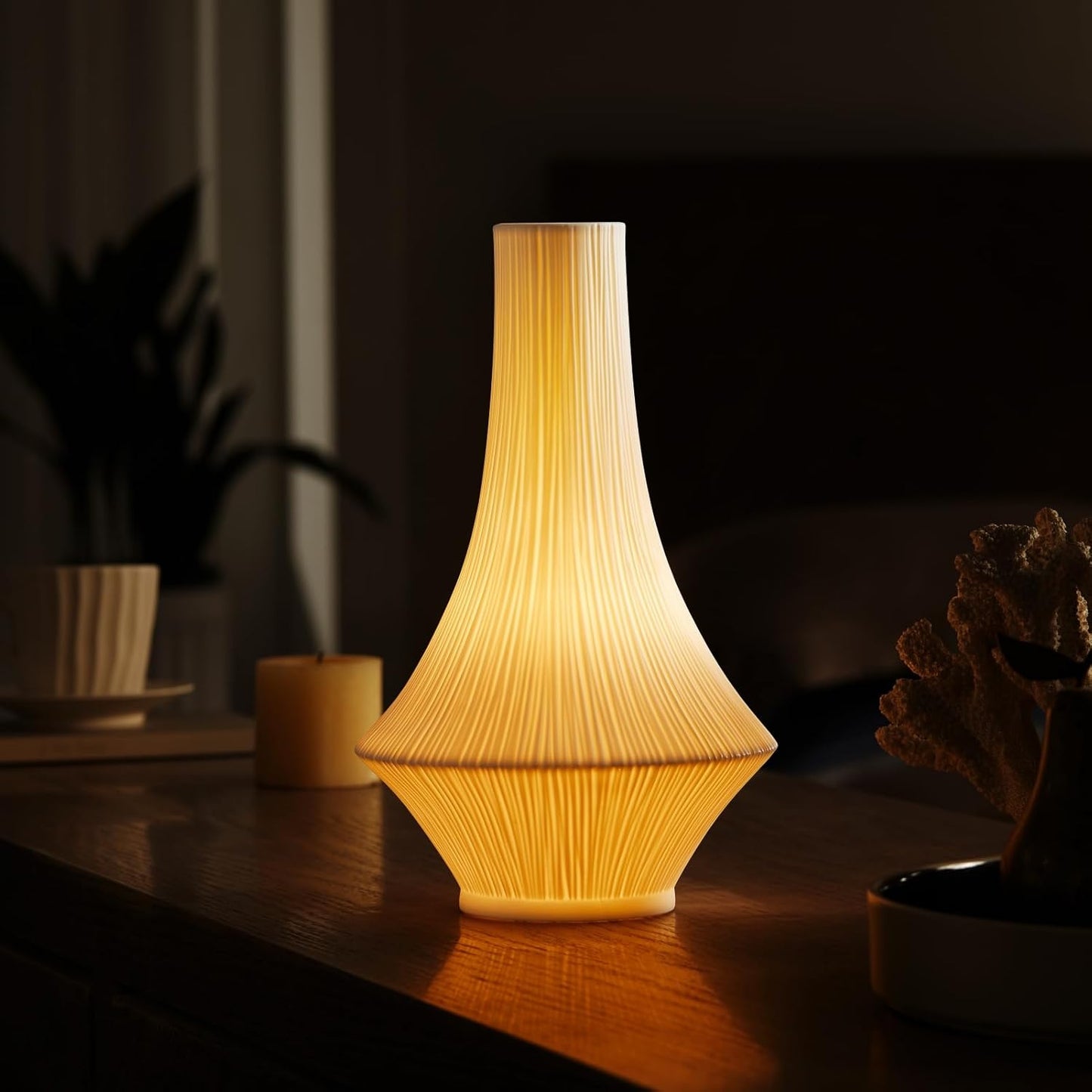 RONDURE 12.3" Modern Ceramic Table Lamp, Modern Bedside Lamps for Bedroom, Living Room and Nightstand, White Translucent Ceramic Shade, Warm Ambient Lighting, Home Decor