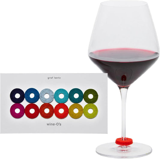 Graf Lantz - Wine-O's Merino Wool Wine Glass Charms (Rainbow) 12 Count - Drink Markers with Note Card - Reusable - 12 Colors - Boho Style - Home Decor, Party Favors & Vacation Essentials - 5mm Felt