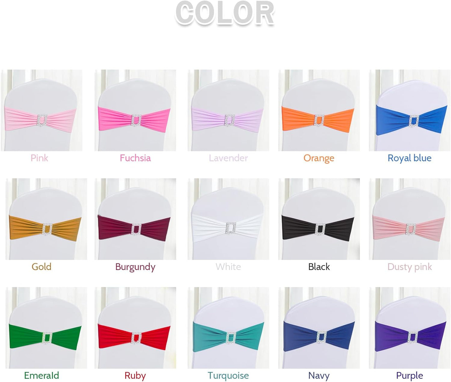 Joccun 120 PCS Spandex Chair Sashes Bows Stretch Chair Cover Band with Buckle Slider Universal Elastic Chair Ties for Wedding Banquet Party Event Decoration (Navy)