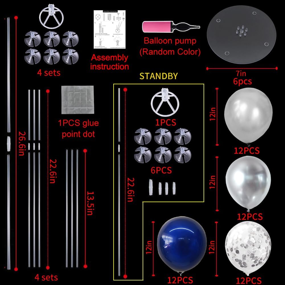 TONIFUL 6 Set Navy Blue Silver Balloon Centerpieces for Table,Balloon Arch Kit for Graduation Decorations 2025 Class of 2025 Party Decorations,New Year,Anniversary,Birthday Decoration