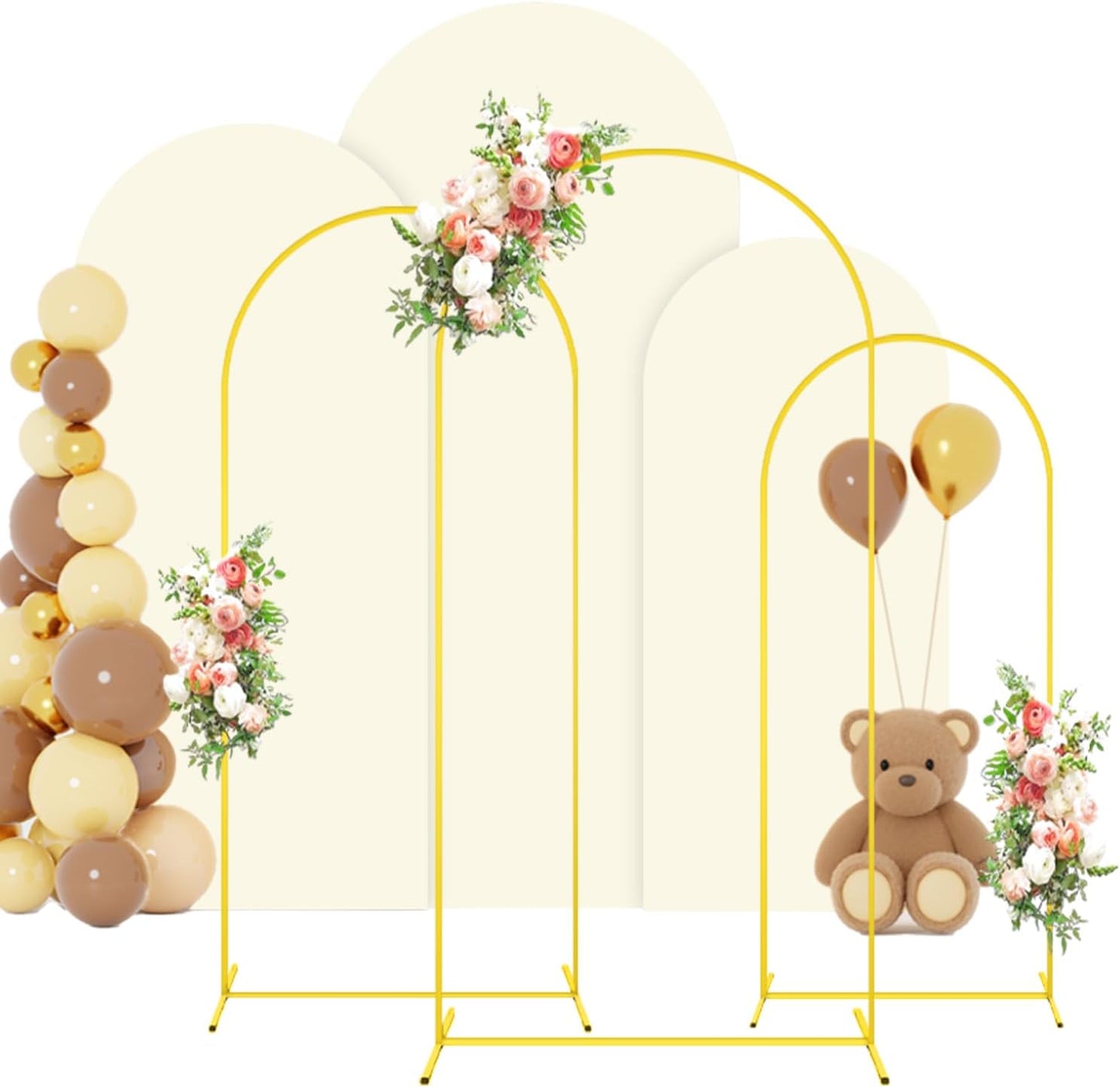 FOTSHARER Arch Backdrop Stand and Cover Set (7.2FT, 6.6FT, 6FT) Metal Wedding Arch Stands Ivory Spandex Cover for Arched Backdrop Background Arches Stand with Cover for Wedding Party Anniversary Decor
