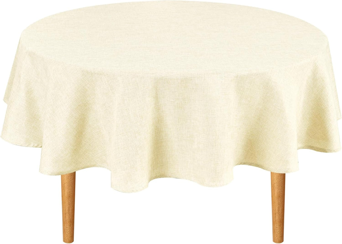 Hiasan Round Linen Tablecloth 50 Inch - Wrinkle and Stain Resistant Washable Polyester Fabric Table Cloth for Dining Room Kitchen Party, Champagne