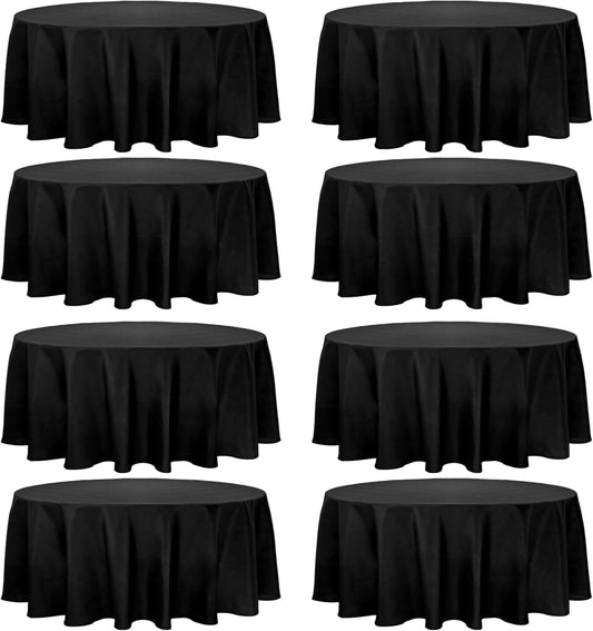 8 Pack Round Tablecloth 70 Inch Black Round Table Covers Bulk Washable Polyester Fabric Table Clothes for Wedding Party Reception Banquet Buffet Restaurant (Black, 70 Inch)