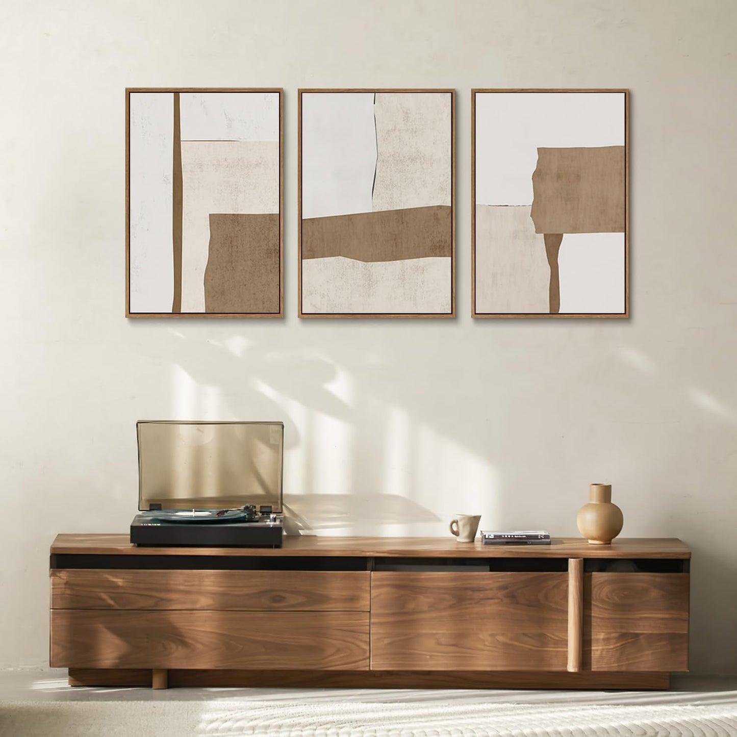 myusuar 3 Piece Large Modern Abstract Canvas Framed Wall Art For Living Room, Brown And Beige Block Minimalist Wall Art Decor Posters Prints For Bedroom Office, 12x16in