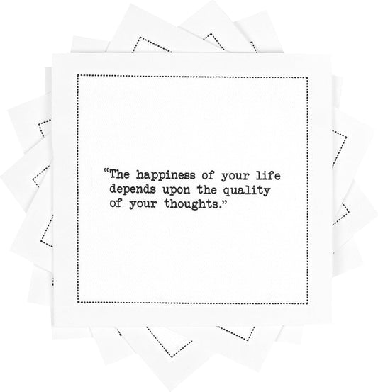 Marcus Aurelius Quotes Napkins - White Cotton Cloth Napkins, 4.5" x 4.5" (50 Pack) for Cocktails, Beverages, Parties, Weddings, Birthdays