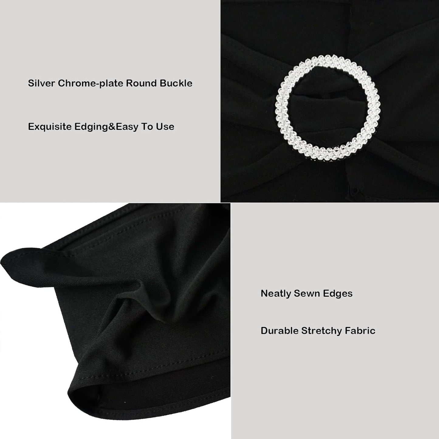 Spandex Chair Sashes Bands 30PCS Stretch Chair Ties Bows with Buckle Slider for Wedding Party Banquet Decoration (Black)…