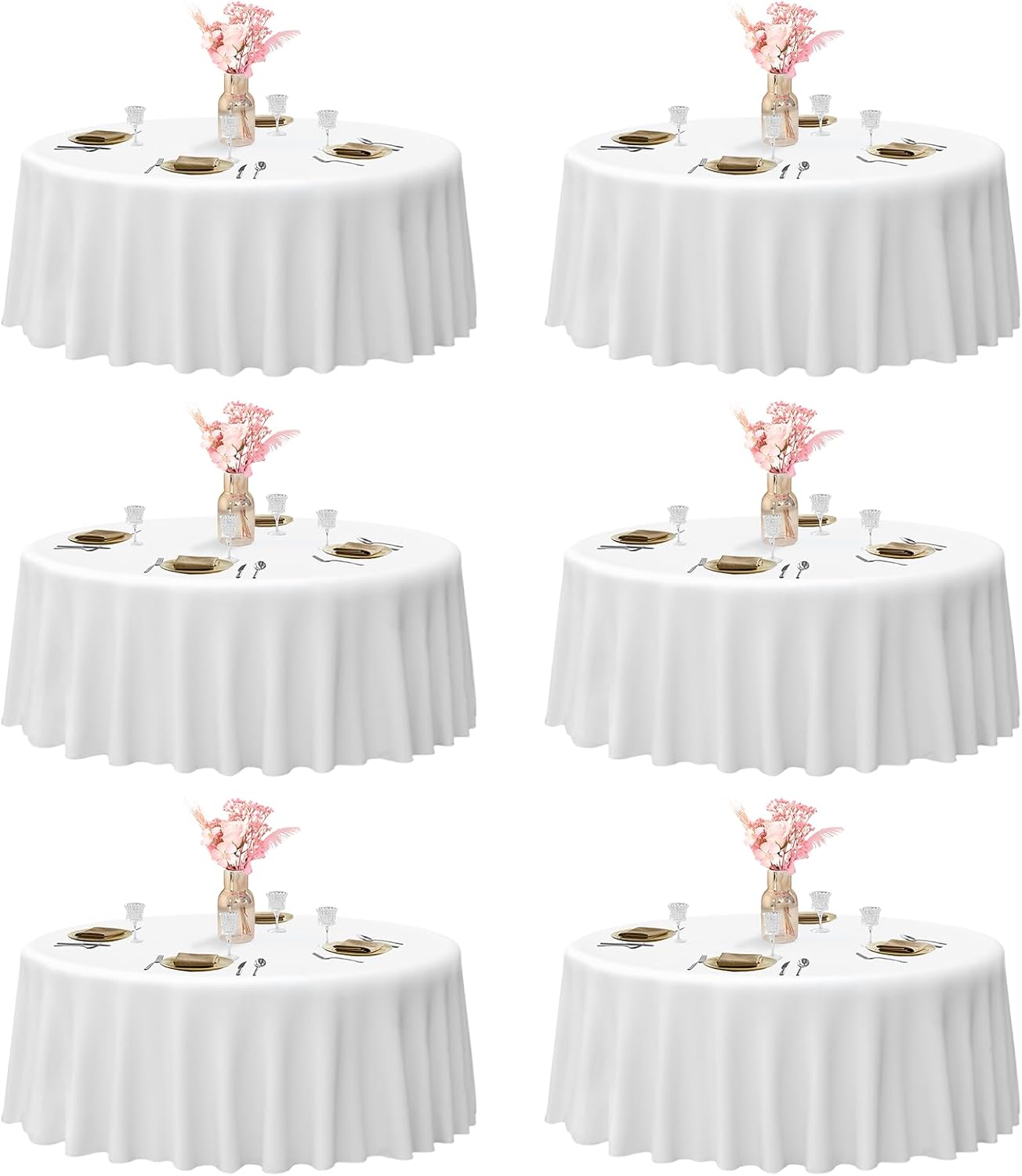 EMART Round Tablecloth White (6 Pack) 132 inch Circular Polyester Table Cover for Wedding Decor, Birthday Party, Banquet and Formal Events