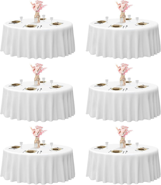 EMART Round Tablecloth White (6 Pack) 120 inch Circular Polyester Table Cover for Wedding Decor, Birthday Party, Banquet and Formal Events