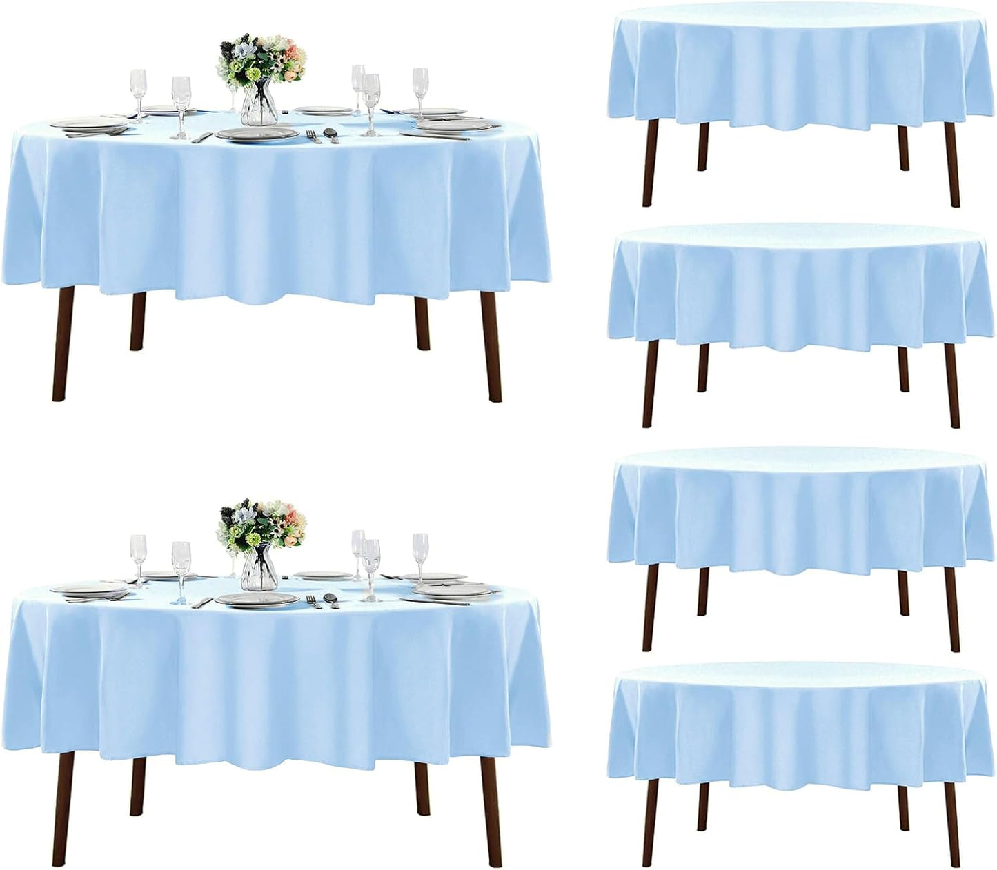 Fokitut 6 Pack Round Tablecloth, 90 Inch, Stain Resistant and Wrinkle Polyester Table Cloth, Fabric Table Cover for Kitchen Dining, Wedding, Party, Holiday Dinner-Blue Mist