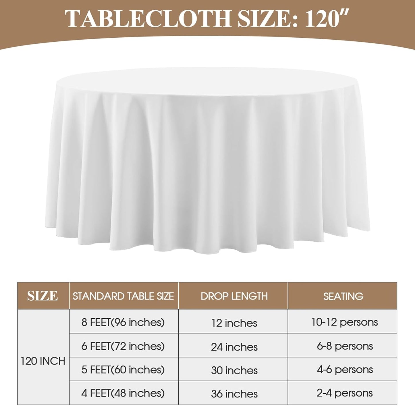 Round Tablecloth 120 Inch 6 Pack White Tablecloths Washable Decorative Linen Polyester Table Clothes Cover for Dining Table Banquets Buffet Parties and Wedding