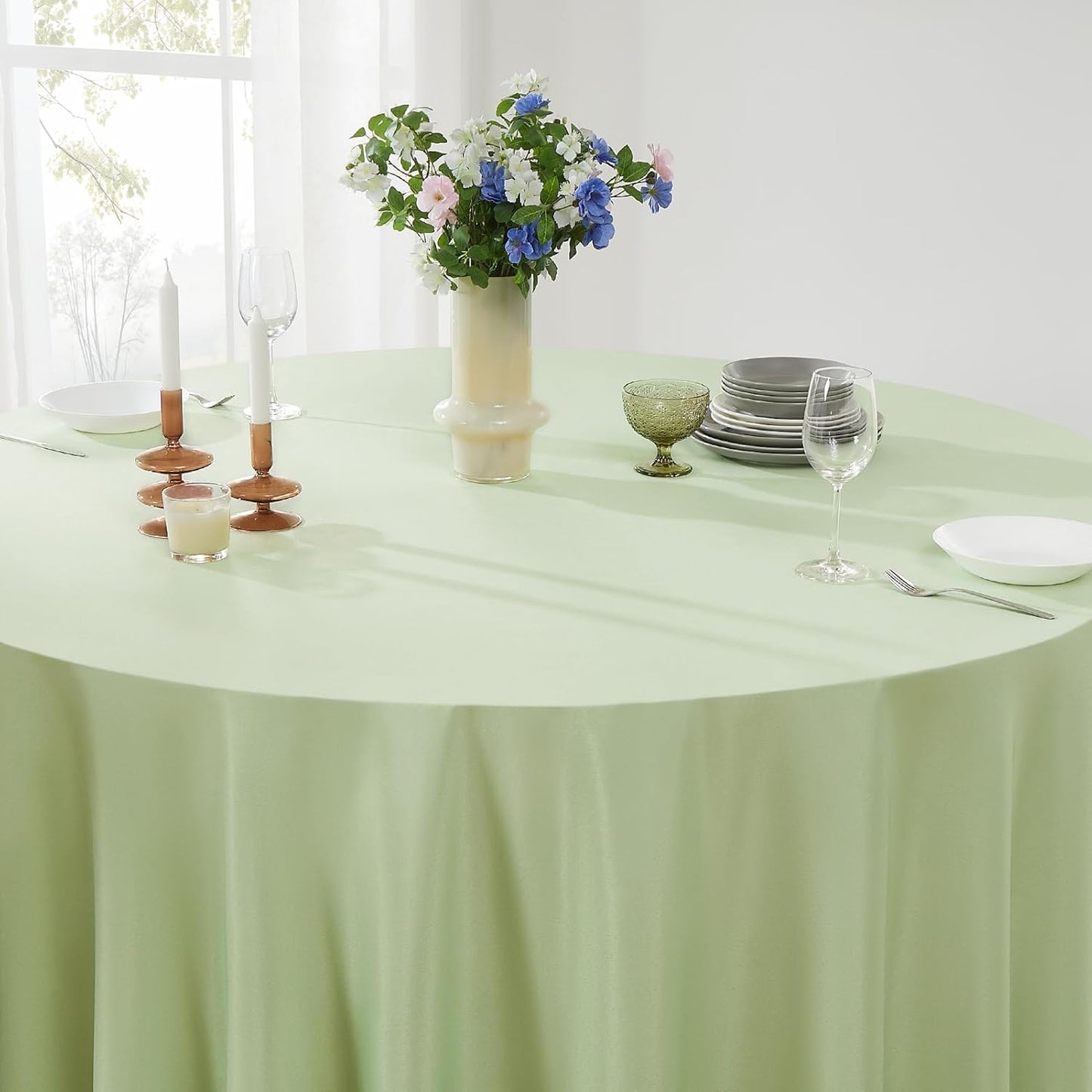 Round Tablecloth 132 Inch 6 Pack Sage Green Tablecloths Washable Decorative Linen Polyester Table Clothes Cover for Dining Table Banquets Buffet Parties and Wedding