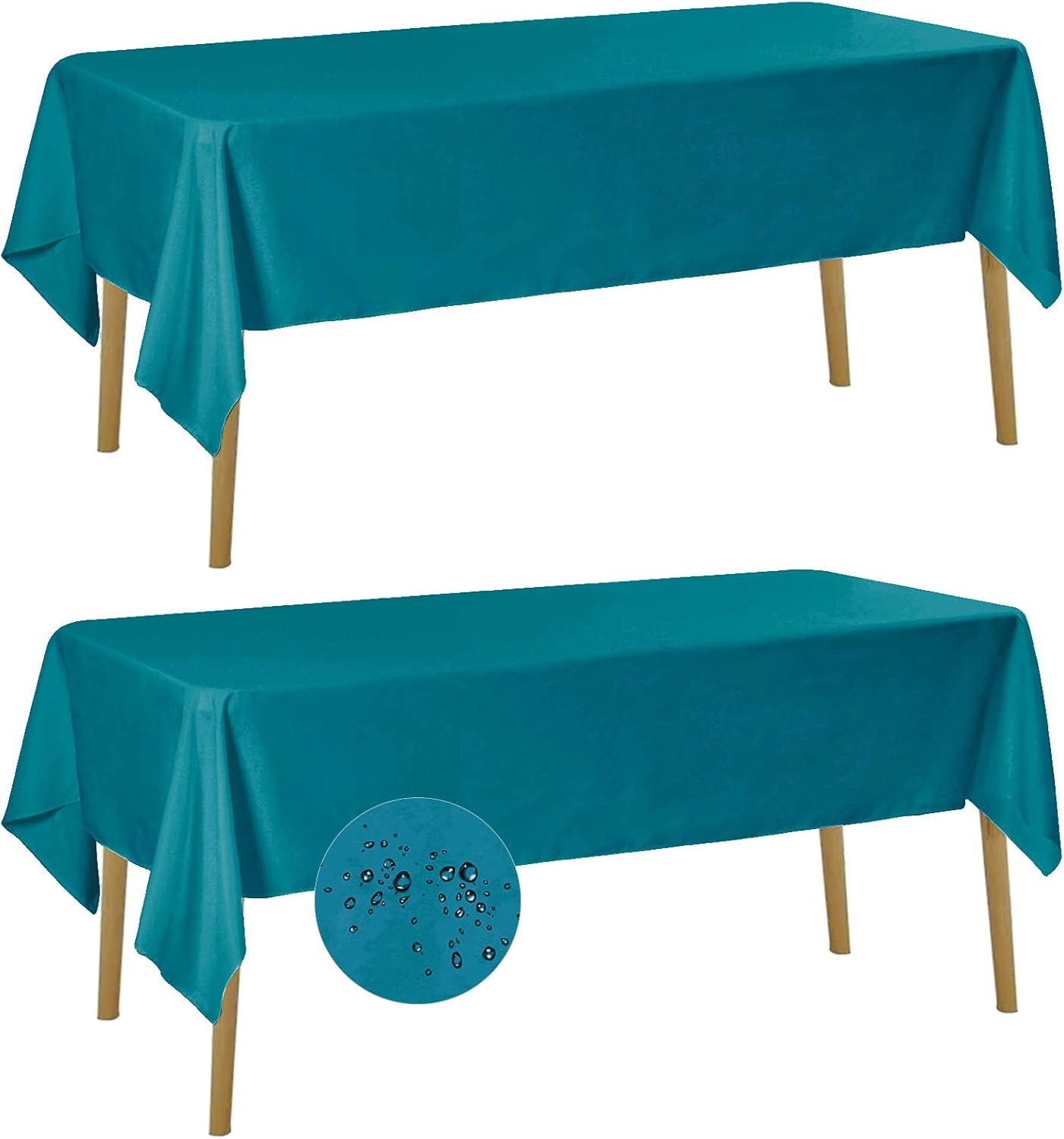 Fokitut 2 Pack Waterproof Rectangle Tablecloth, 60x120 Inch,Stain Resistant and Wrinkle Polyester Table Cloth, Fabric Table Cover for Kitchen Dining, Wedding, Party, Holiday Dinner-Caribbean Blue