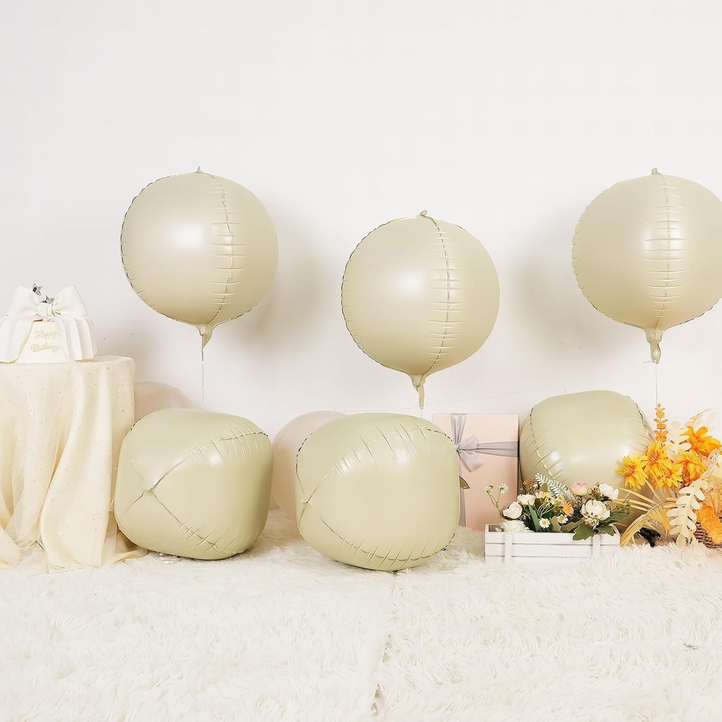 6Pcs Cream White Round Foil Balloons,Giant 4D Round Ball Balloon,22 Inch Balloons for Birthday Baby Shower Engagement Party Decorations